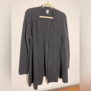 Chicos Size Large/ 2 Solid Black Fuzzy Long Sleeve Open Front Sweater Cardigan